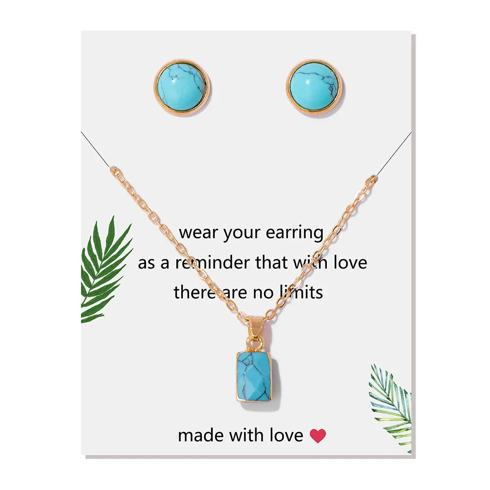 Conjunto pendientes y colgante hexagonal de piedra natural-Elegancia y Energía en un Solo Set