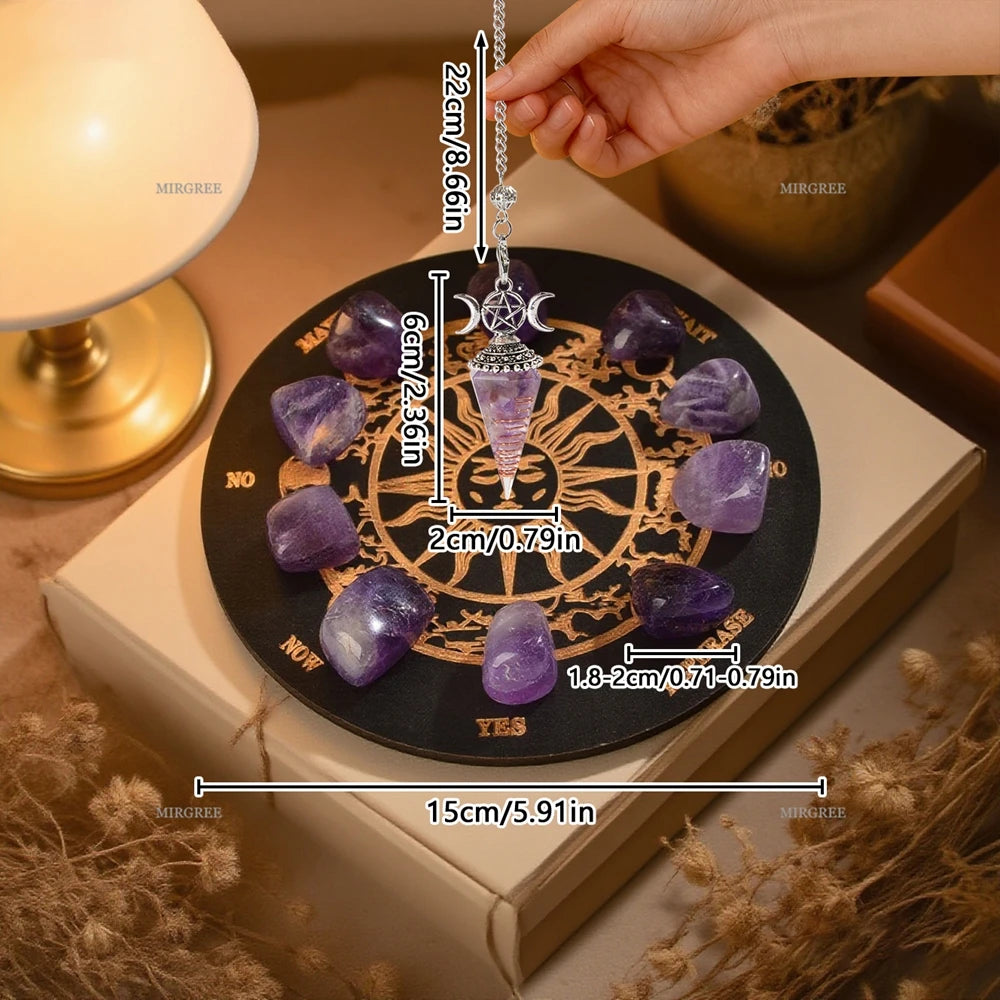 Conjunto de piedras para meditación y adivinación con tablero