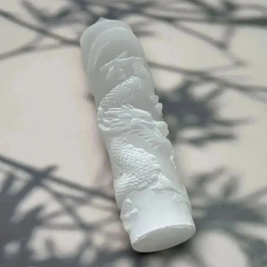 Columna de Selenita natural Fénix y Dragón