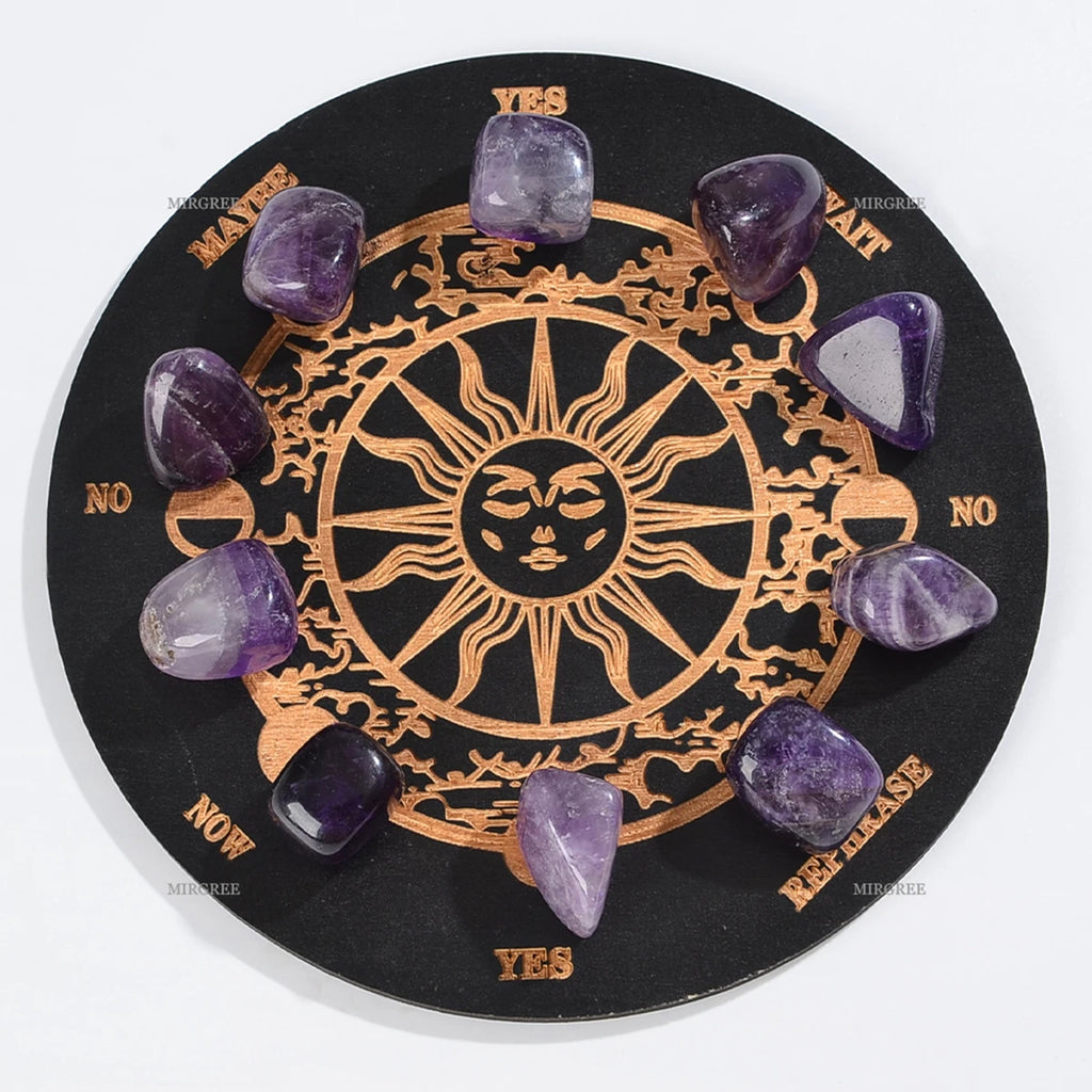 Conjunto de piedras para meditación y adivinación con tablero