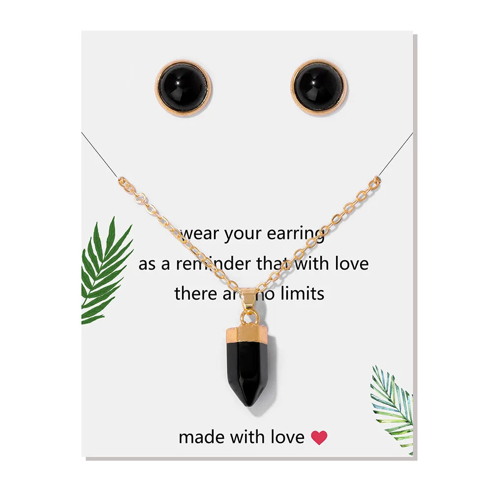 Conjunto pendientes y colgante hexagonal de piedra natural-Elegancia y Energía en un Solo Set