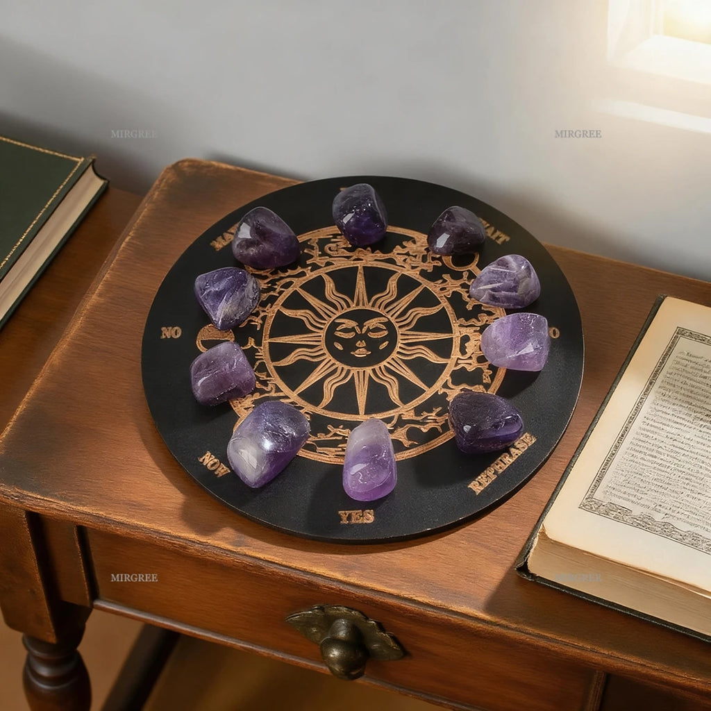 Conjunto de piedras para meditación y adivinación con tablero