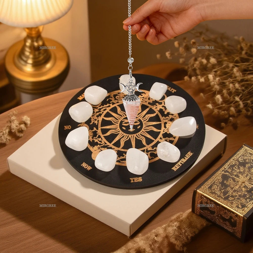Conjunto de piedras para meditación y adivinación con tablero
