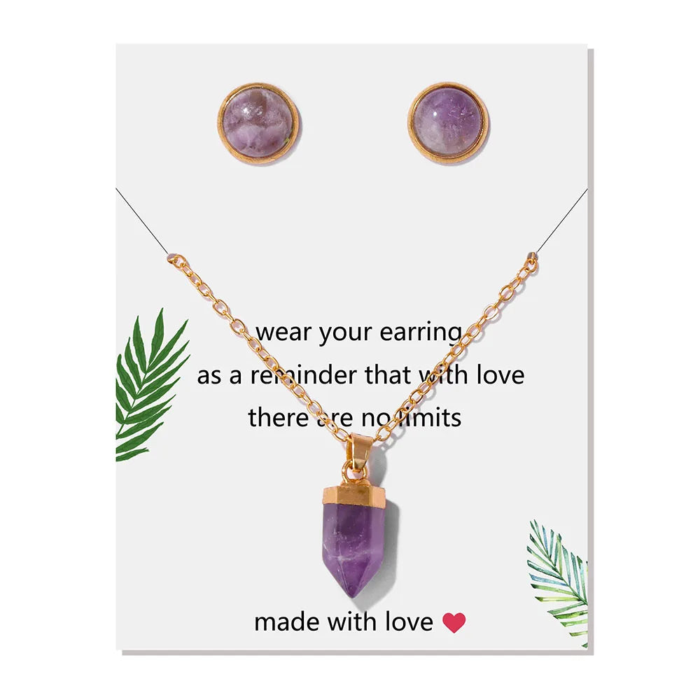 Conjunto pendientes y colgante hexagonal de piedra natural-Elegancia y Energía en un Solo Set