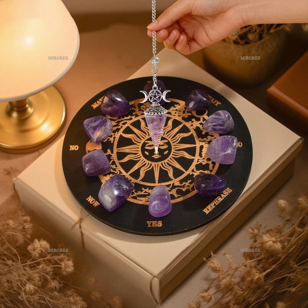 Conjunto de piedras para meditación y adivinación con tablero