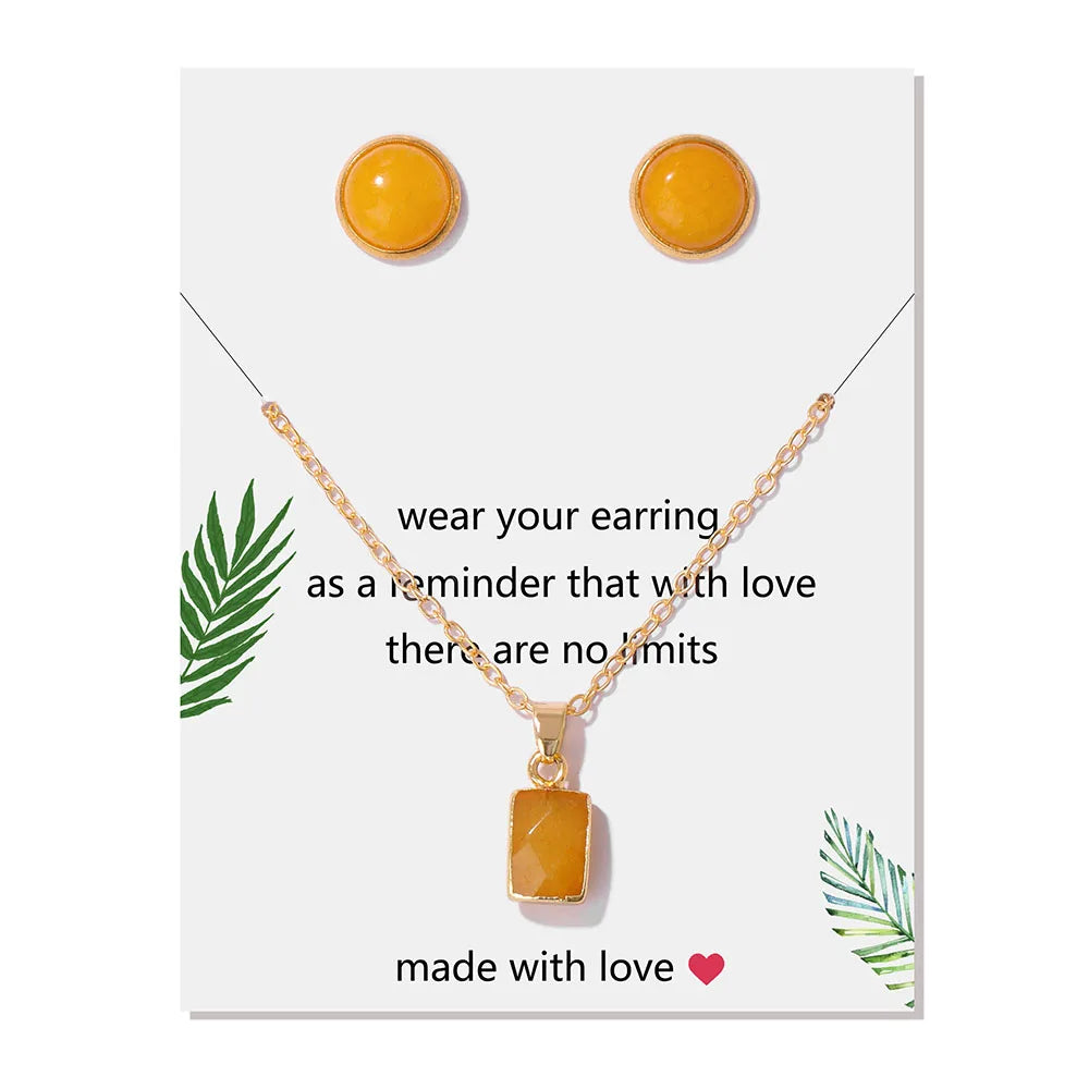 Conjunto pendientes y colgante hexagonal de piedra natural-Elegancia y Energía en un Solo Set