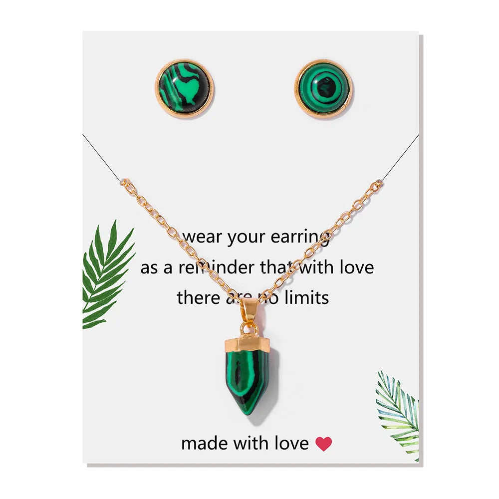 Conjunto pendientes y colgante hexagonal de piedra natural-Elegancia y Energía en un Solo Set