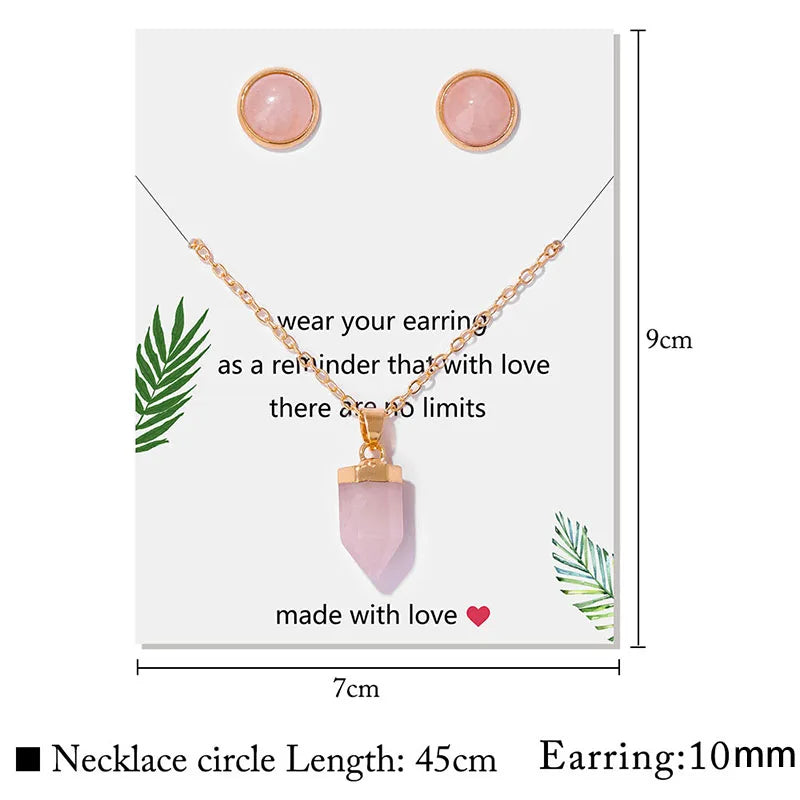 Conjunto pendientes y colgante hexagonal de piedra natural-Elegancia y Energía en un Solo Set