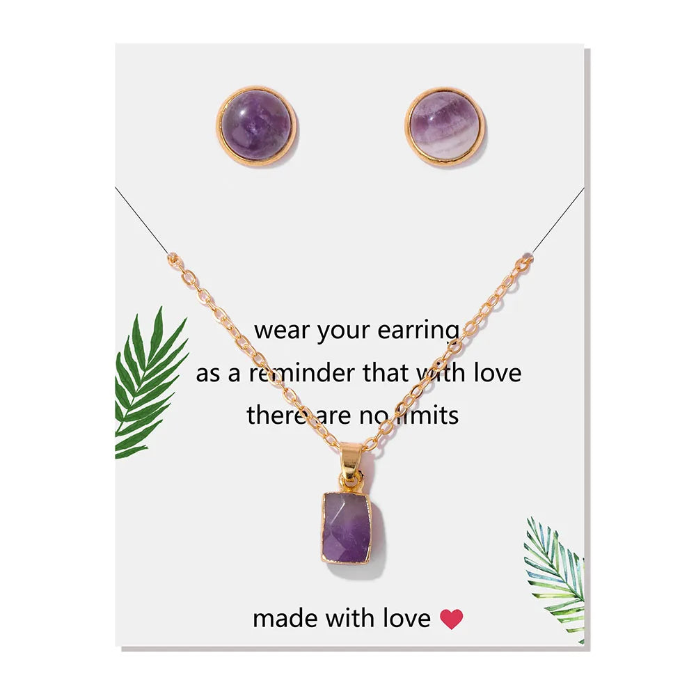 Conjunto pendientes y colgante hexagonal de piedra natural-Elegancia y Energía en un Solo Set