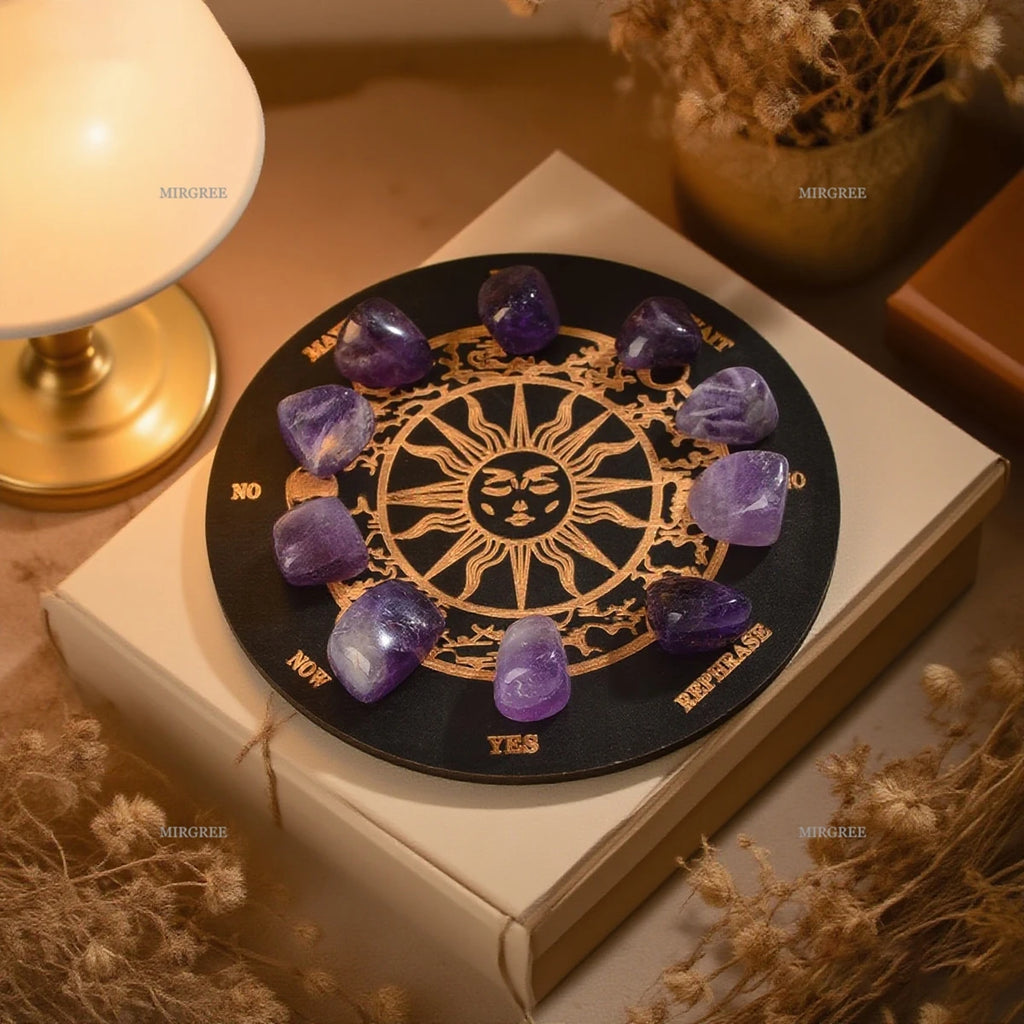 Conjunto de piedras para meditación y adivinación con tablero