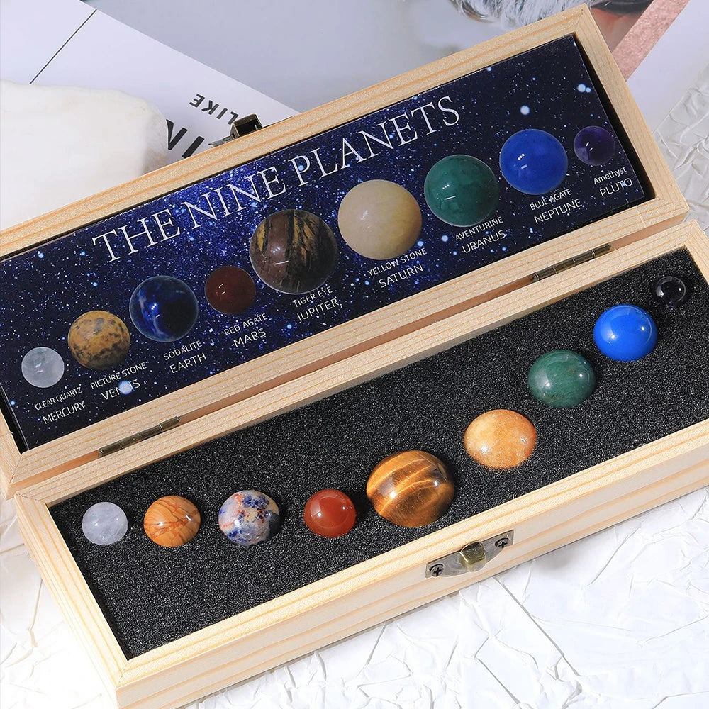 Juego de piedras preciosas de cristal natural del Sistema Solar. 9 Planetas