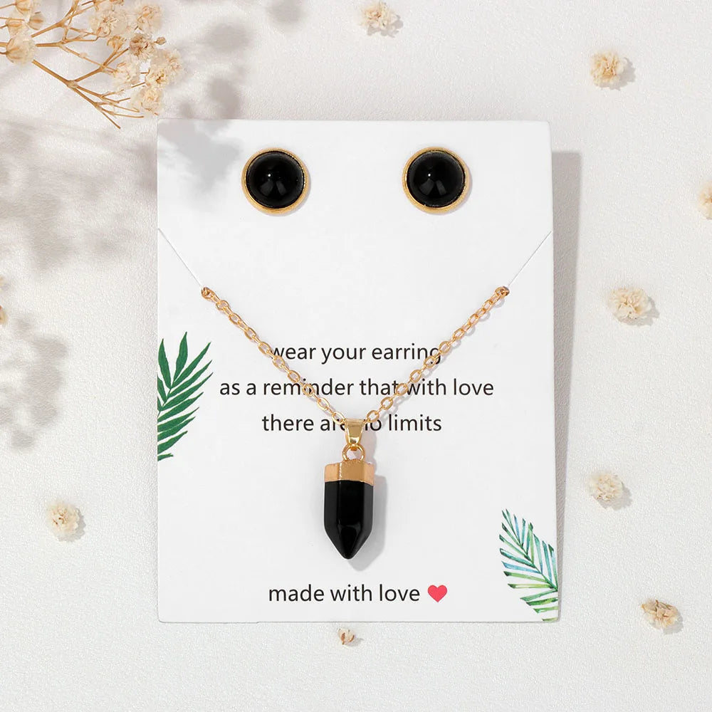 Conjunto pendientes y colgante hexagonal de piedra natural-Elegancia y Energía en un Solo Set