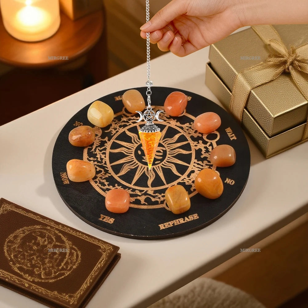 Conjunto de piedras para meditación y adivinación con tablero