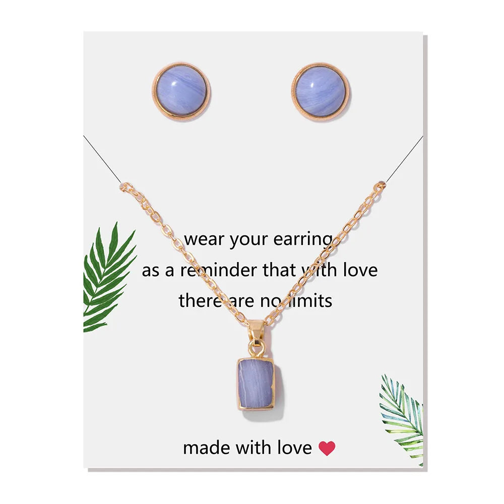 Conjunto pendientes y colgante hexagonal de piedra natural-Elegancia y Energía en un Solo Set