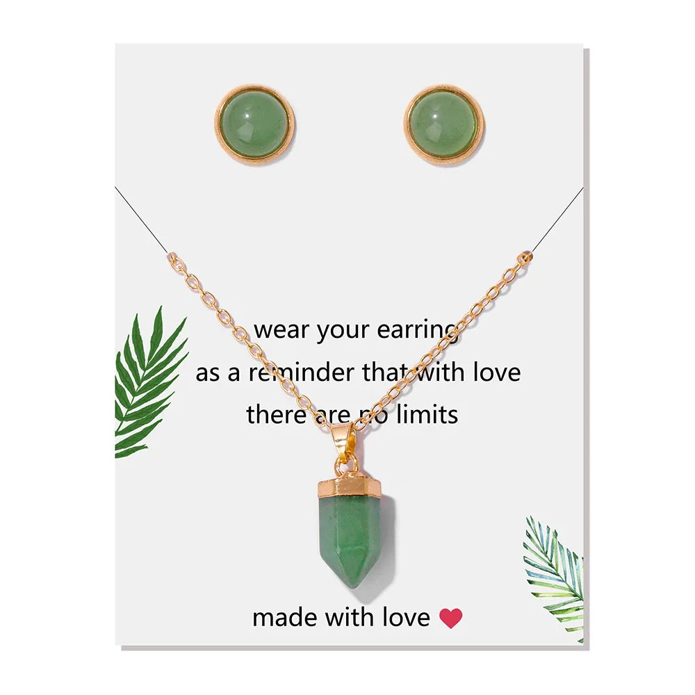 Conjunto pendientes y colgante hexagonal de piedra natural-Elegancia y Energía en un Solo Set