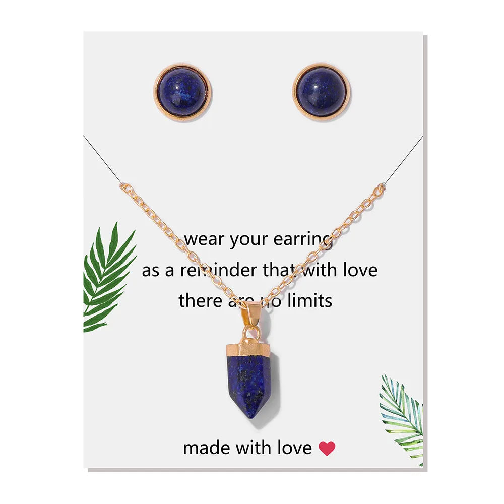 Conjunto pendientes y colgante hexagonal de piedra natural-Elegancia y Energía en un Solo Set