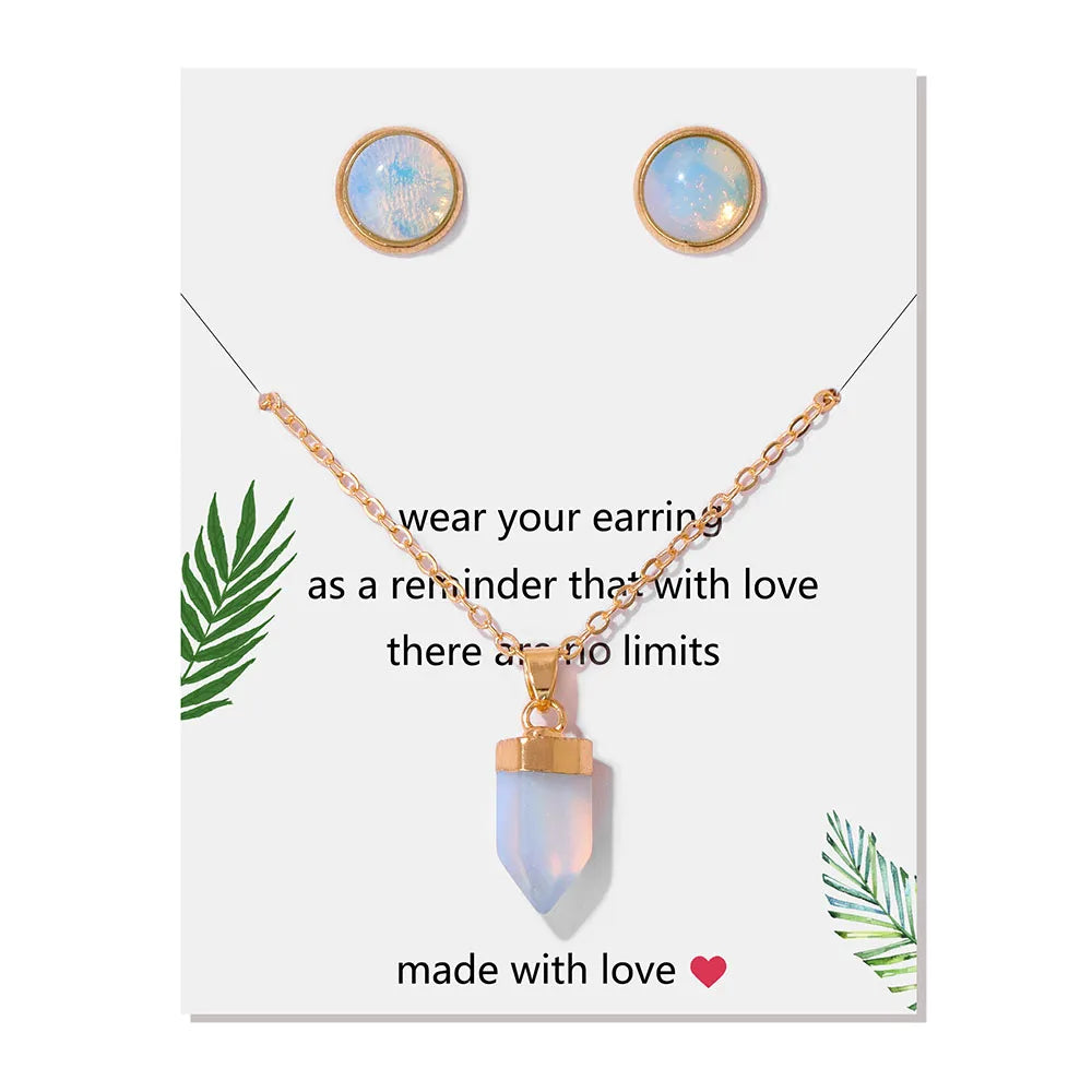 Conjunto pendientes y colgante hexagonal de piedra natural-Elegancia y Energía en un Solo Set