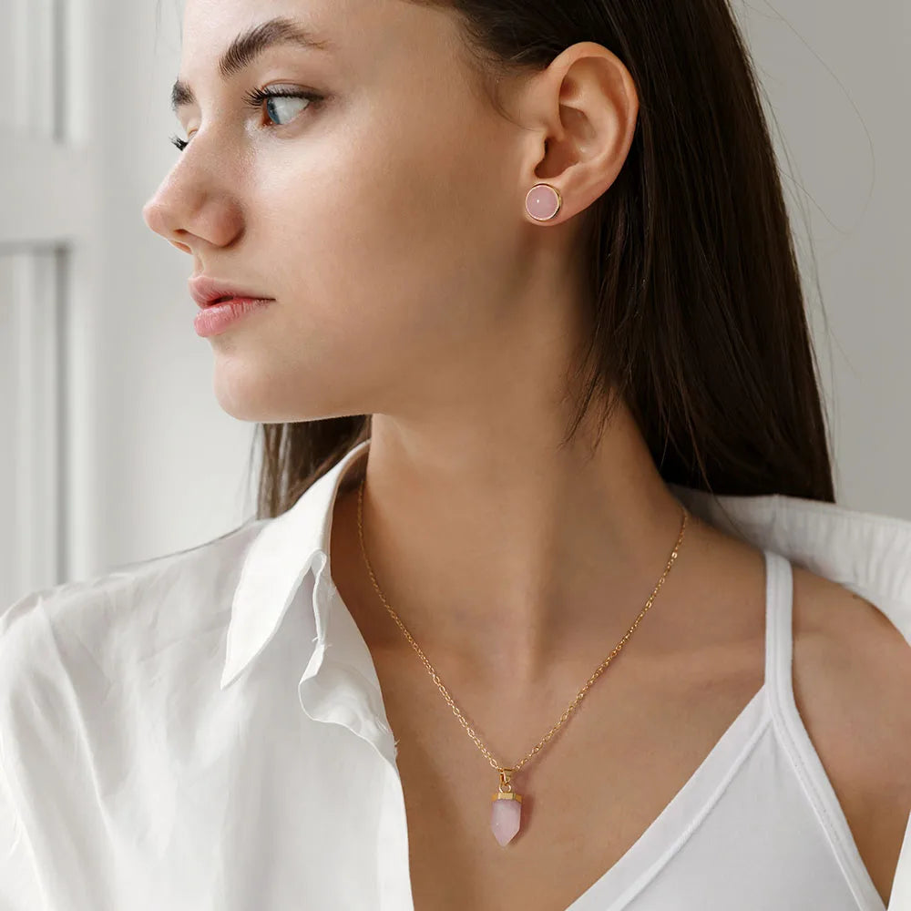 Conjunto pendientes y colgante hexagonal de piedra natural-Elegancia y Energía en un Solo Set