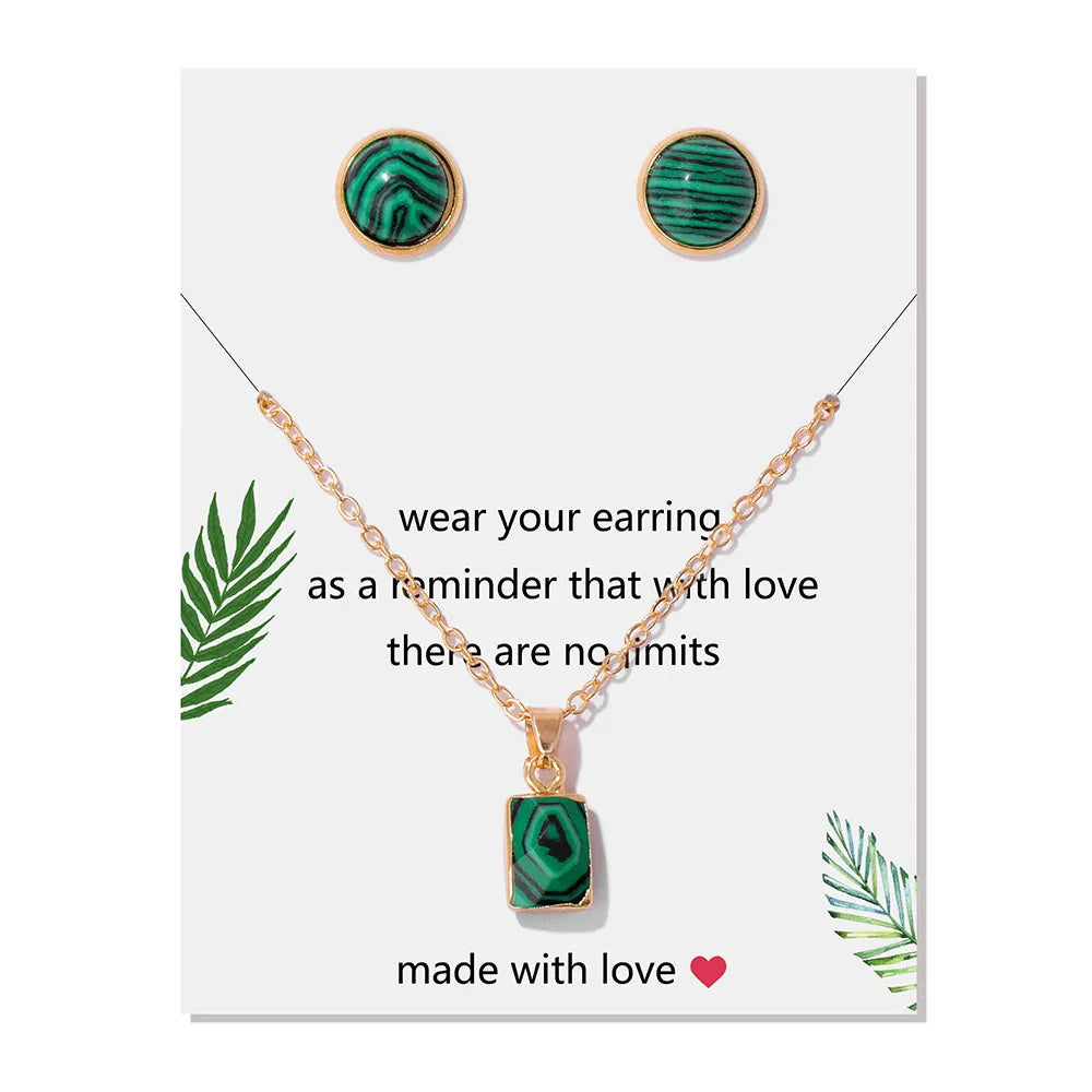 Conjunto pendientes y colgante hexagonal de piedra natural-Elegancia y Energía en un Solo Set