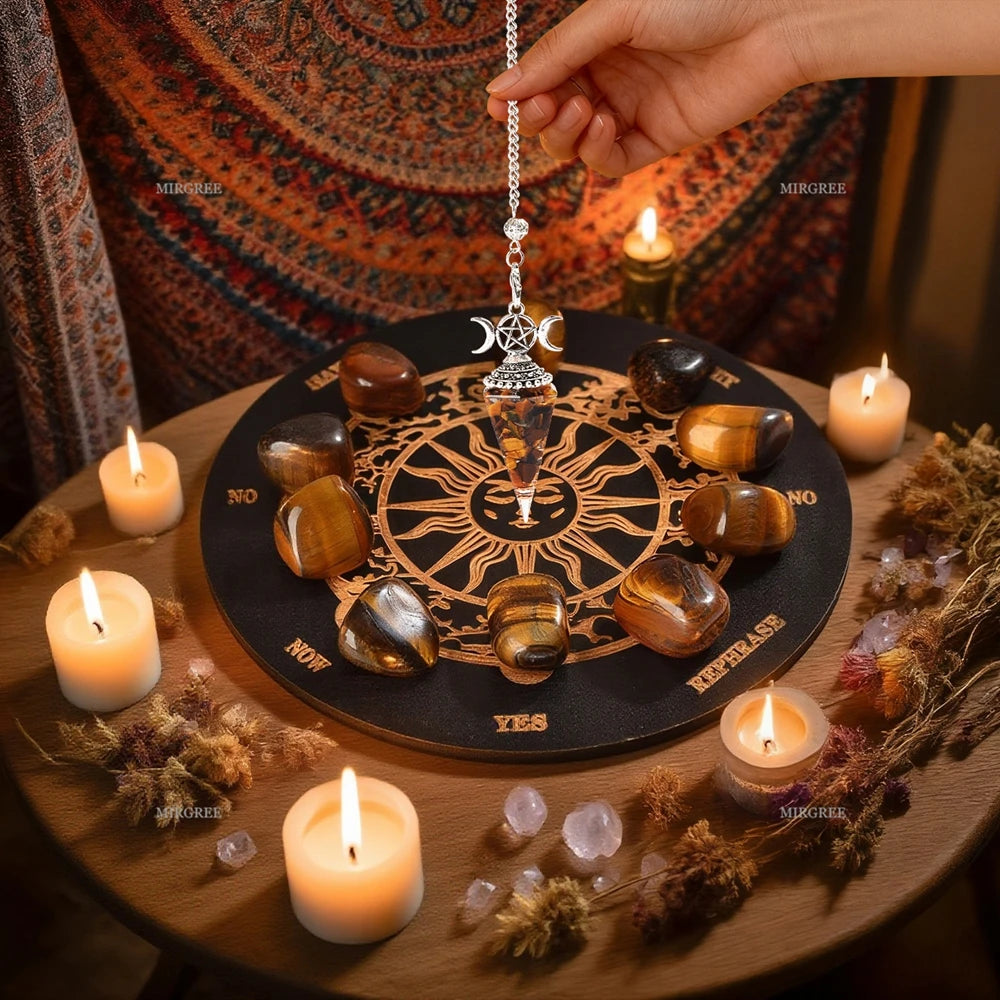 Conjunto de piedras para meditación y adivinación con tablero