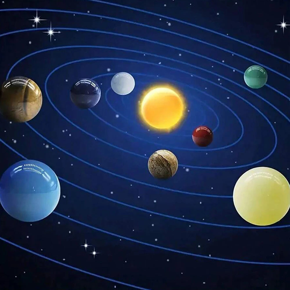 Juego de piedras preciosas de cristal natural del Sistema Solar. 9 Planetas