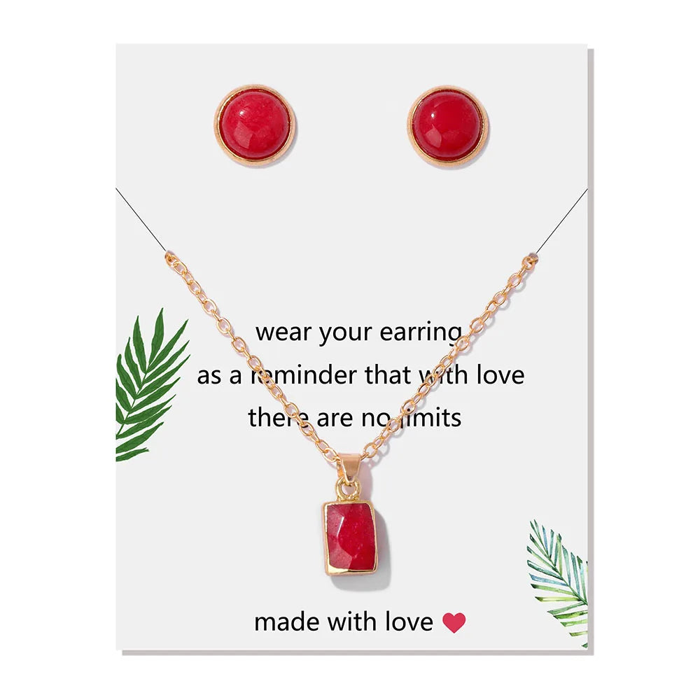 Conjunto pendientes y colgante hexagonal de piedra natural-Elegancia y Energía en un Solo Set