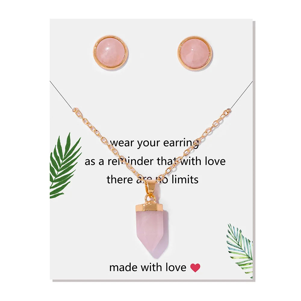 Conjunto pendientes y colgante hexagonal de piedra natural-Elegancia y Energía en un Solo Set