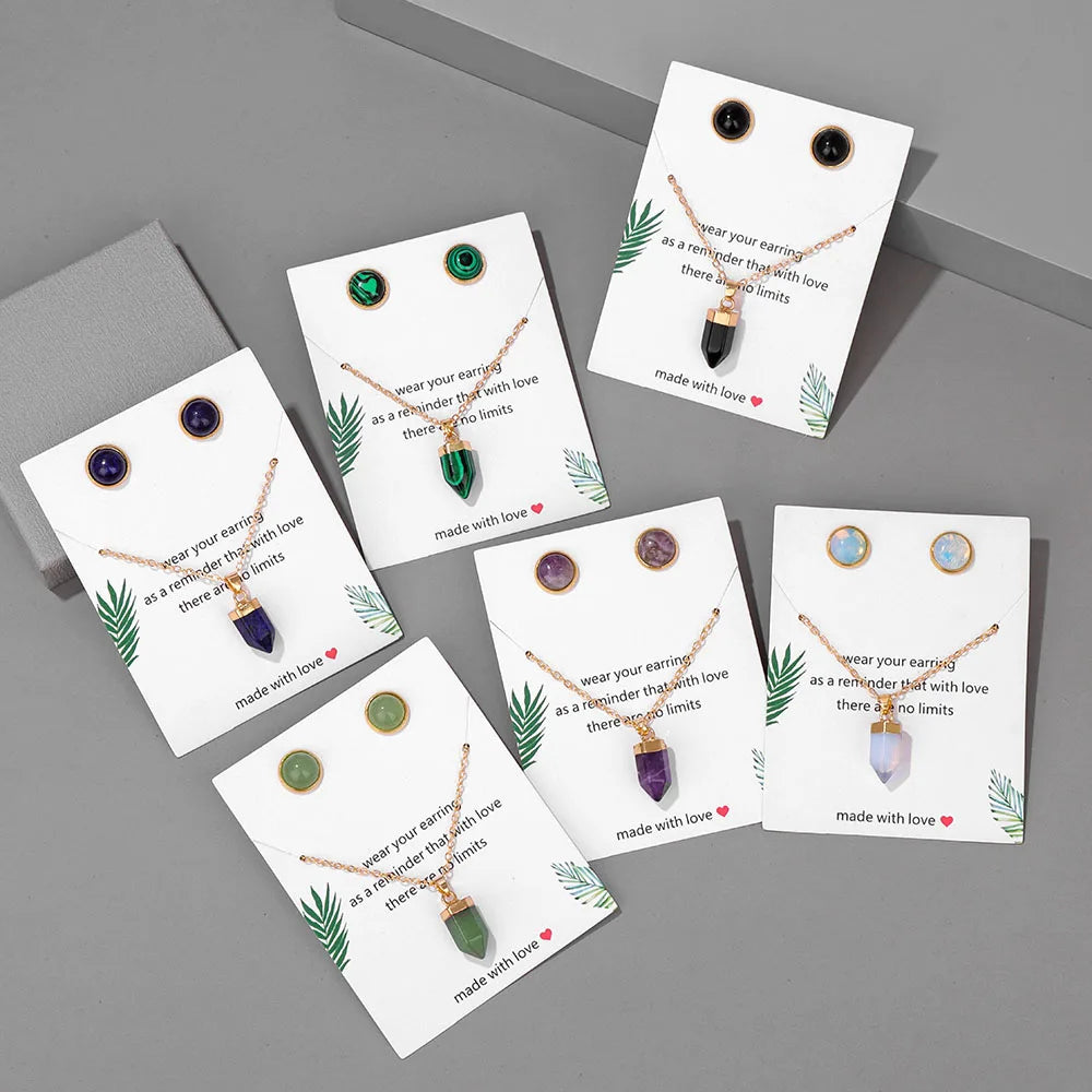 Conjunto pendientes y colgante hexagonal de piedra natural-Elegancia y Energía en un Solo Set