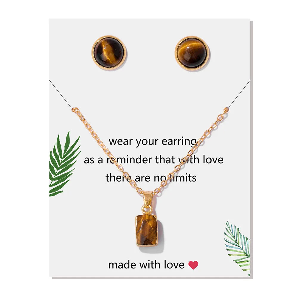 Conjunto pendientes y colgante hexagonal de piedra natural-Elegancia y Energía en un Solo Set