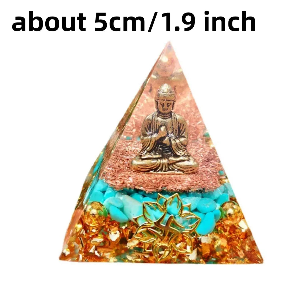 Pirámide de orgón con Buda y turquesa natural