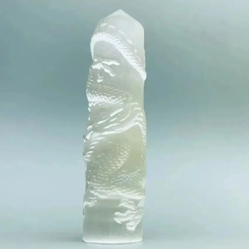 Columna de Selenita natural Fénix y Dragón